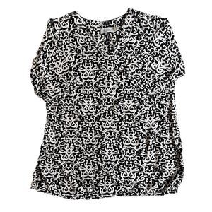 women's tunic black Batik Pattern 3/4 sleeve bohemian V Neck Pullover